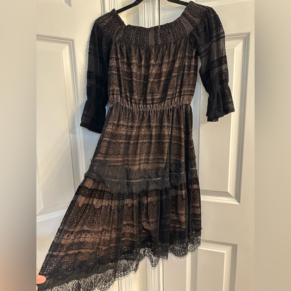 Anthropologie Black lace off the shoulder dress XS petite 
Like new , gorgeous